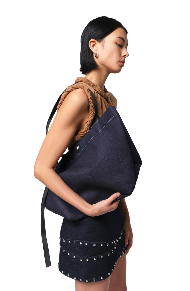 Apparis Bullet Crossover Studded Denim Miniskirt, Alternate, color, 