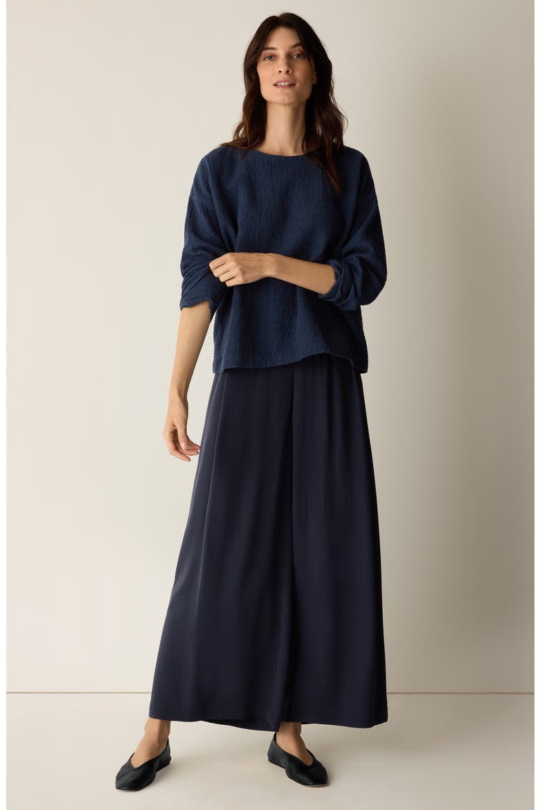 Crinkled Boxy Long Sleeve Stretch Organic Cotton Top, Alternate, color, INK