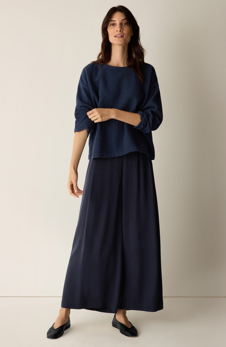 Eileen Fisher Crinkled Boxy Long Sleeve Stretch Organic Cotton Top, Alternate, color, Ink