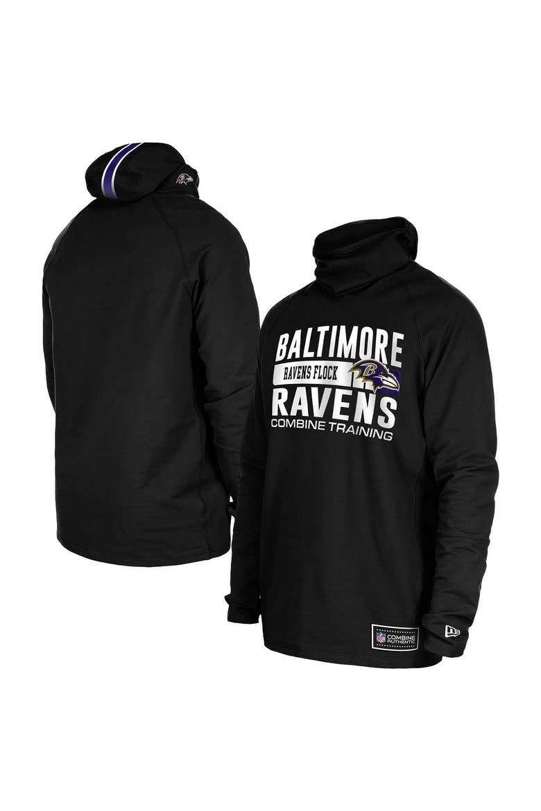 Men's New Era Black Baltimore Ravens Functional Fandom Balaclava Helmet Stripe Tri-Blend Hoodie, Main, color, Black