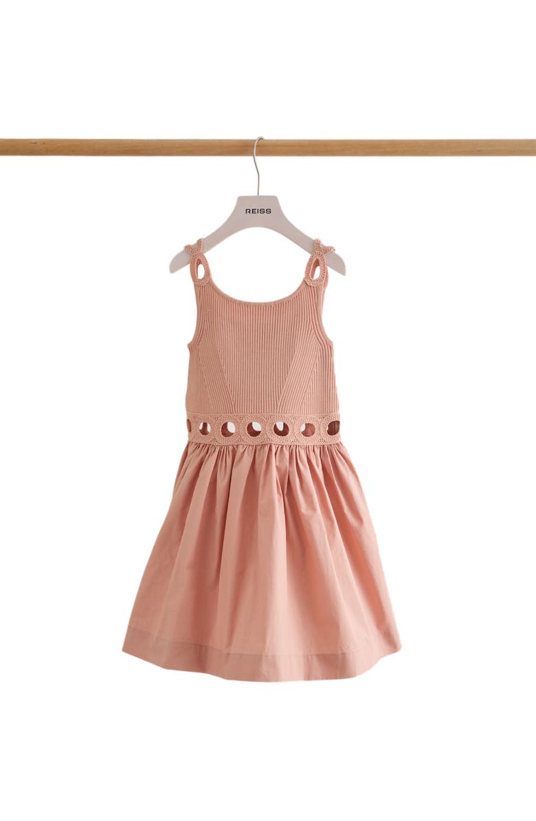 Reiss Kids' Rita Mixed Media Dress, Alternate, color, Apricot