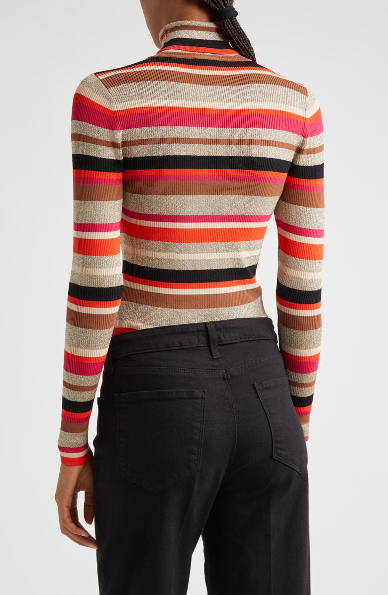 L'AGENCE Olene Metallic Stripe Turtleneck Top, Alternate, color, Orangepin