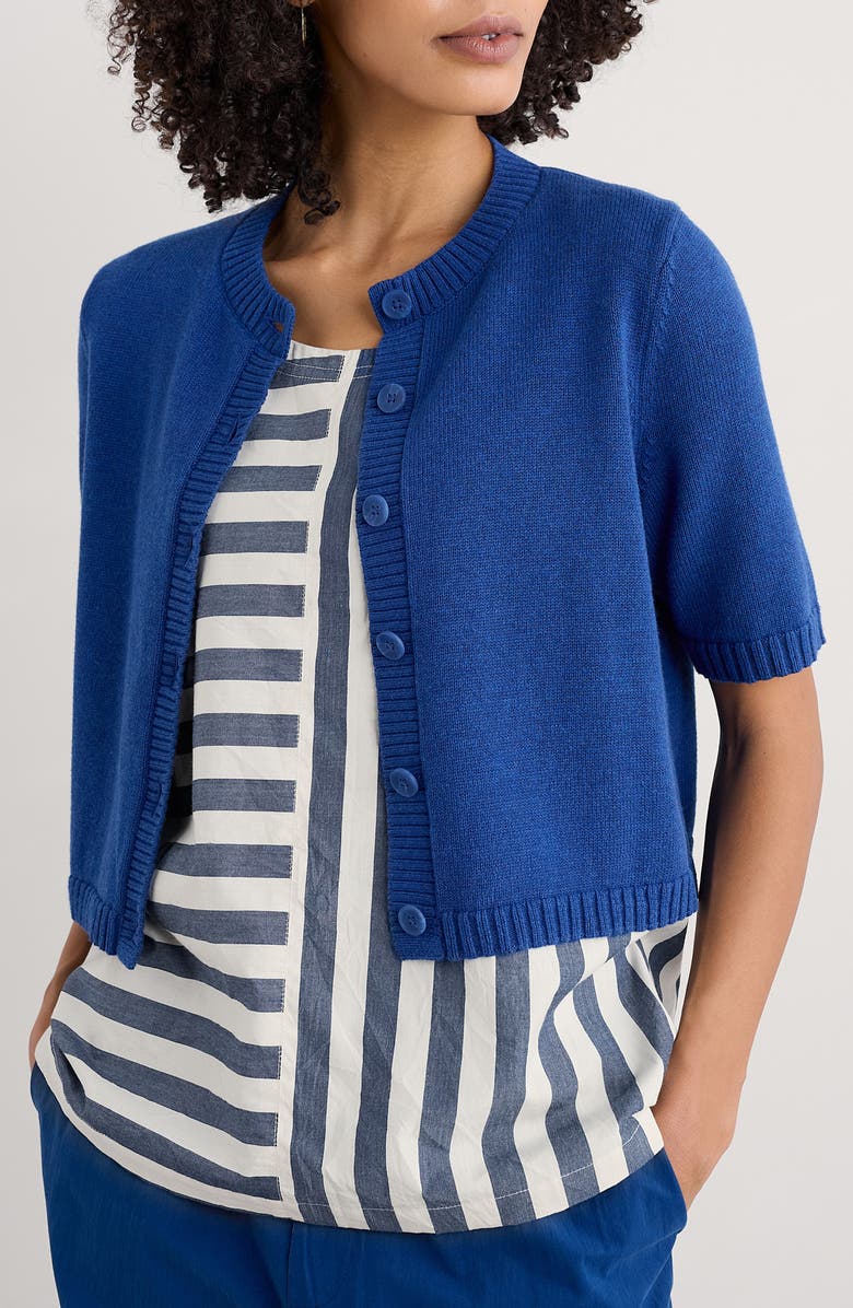 Seasalt Cornwall Gillan Creek Short Sleeve Organic Cotton Cardigan, Main, color, Knit Melange Bright Marine