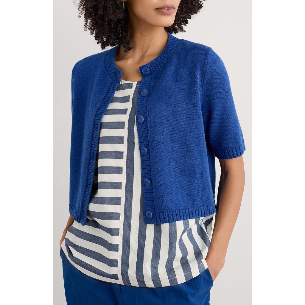 Seasalt Cornwall Gillan Creek Short Sleeve Organic Cotton Cardigan In Knit Melange Bright Marine