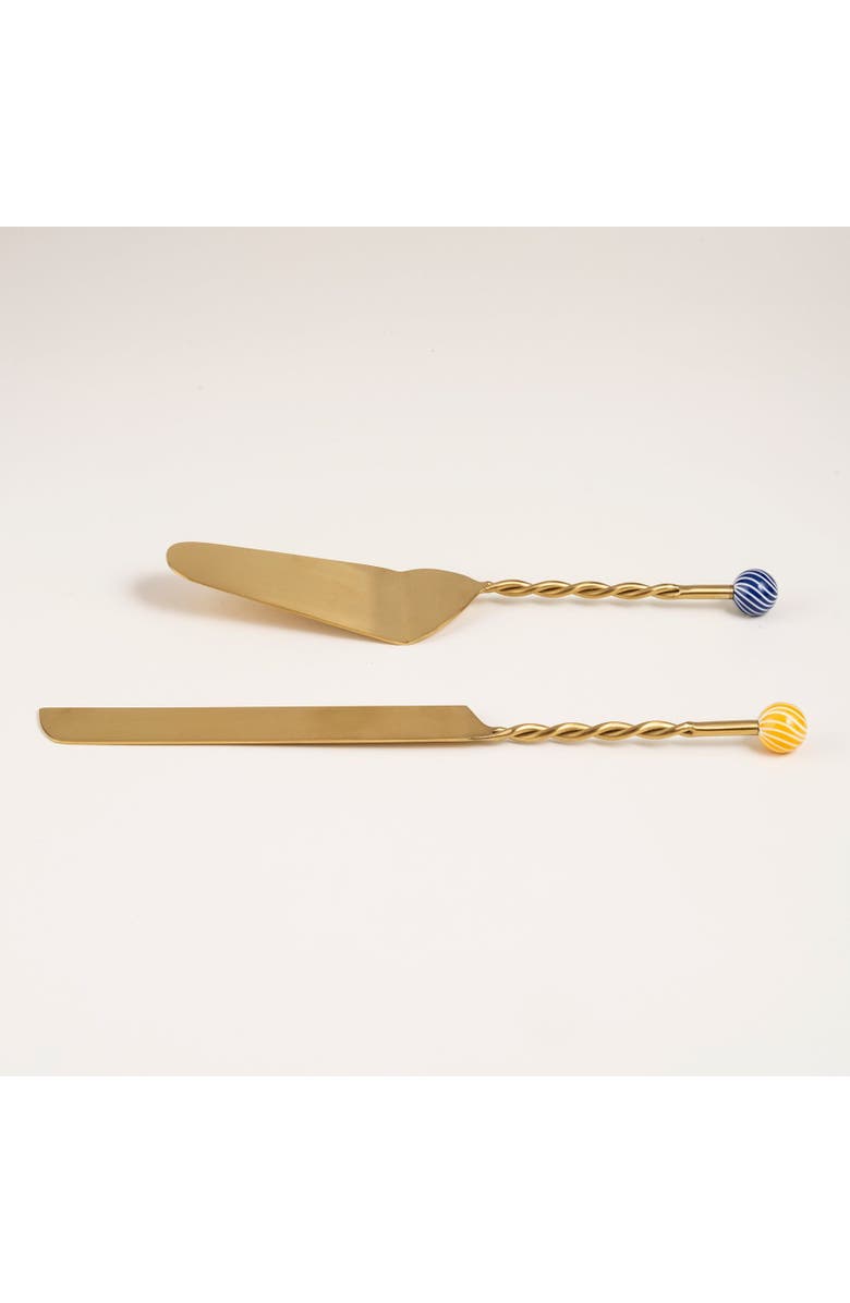 Zsa Zsa Zsu Rampur Set Of 2 Steel Cake Serving Set Cheerland, Alternate, color, Gold