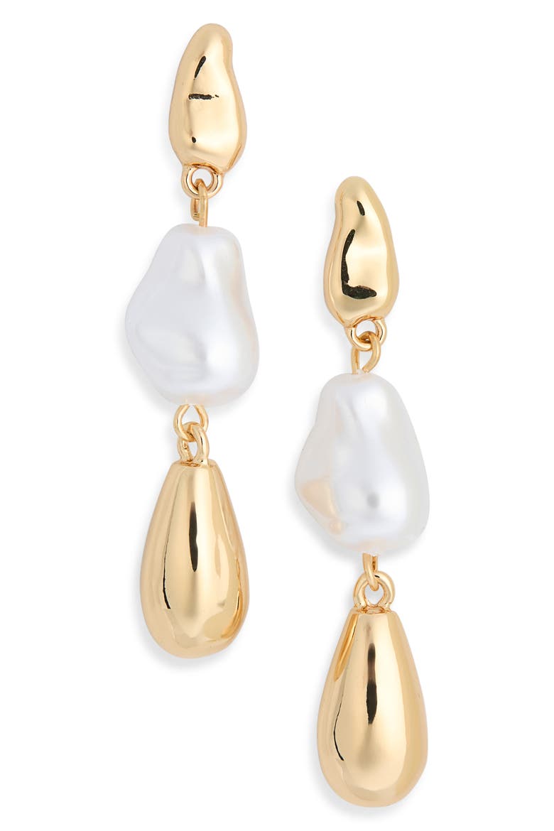 Faux Pearl Drop Earrings, Main, color, WHITE- GOLD