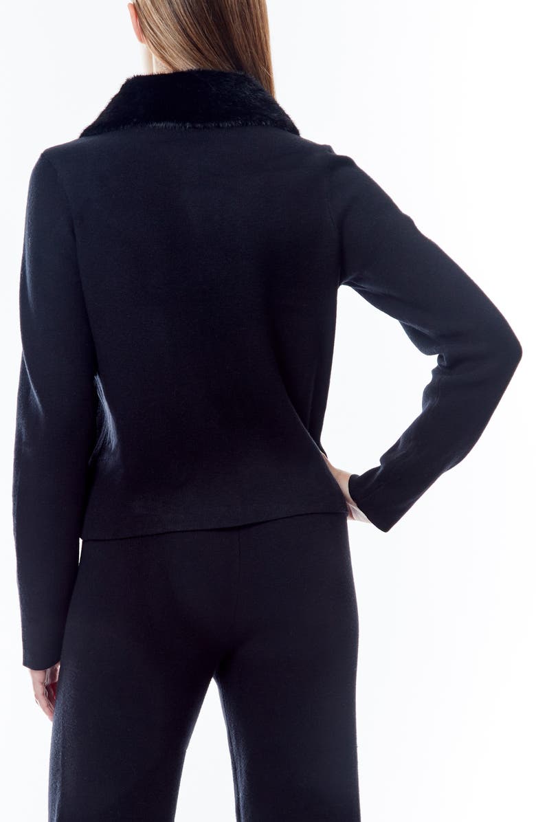 BY DESIGN Isa Faux Fir Trim Cardigan, Alternate, color, Black