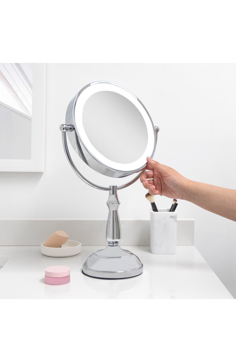 Zadro Lighted Makeup Mirror with 10X/1X Magnification & Touch Base Controls, Alternate, color, Chrome