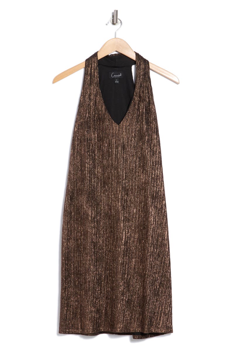 Connected Apparel Sleeveless Metallic Ribbed Trapeze Dress, Alternate, color, Bronze