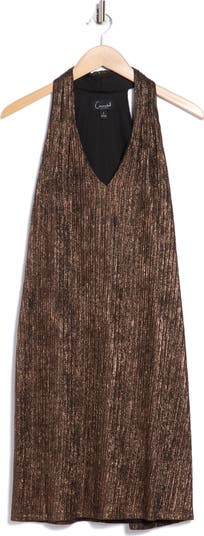 Sleeveless Metallic Ribbed Trapeze Dress