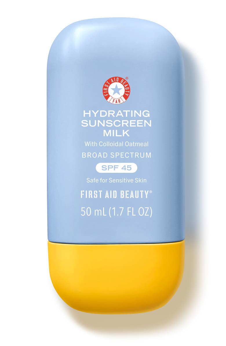 First Aid Beauty Hydrating Sunscreen Milk with Colloidal Oatmeal Broad Spectrum SPF 45, Main, color, 