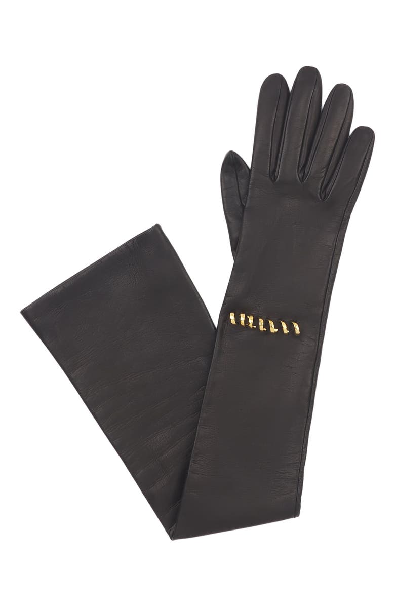 Lanvin Melodie Leather Gloves, Alternate, color, Black