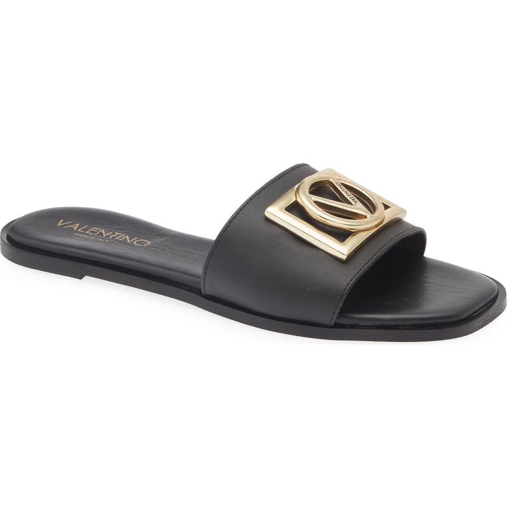 Valentino By Mario Valentino Women's Bugola Logo Leather Flat Sandals In Black