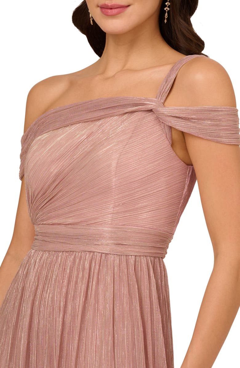 Adrianna Papell Metallic Crinkle Off the Shoulder Gown | Nordstrom