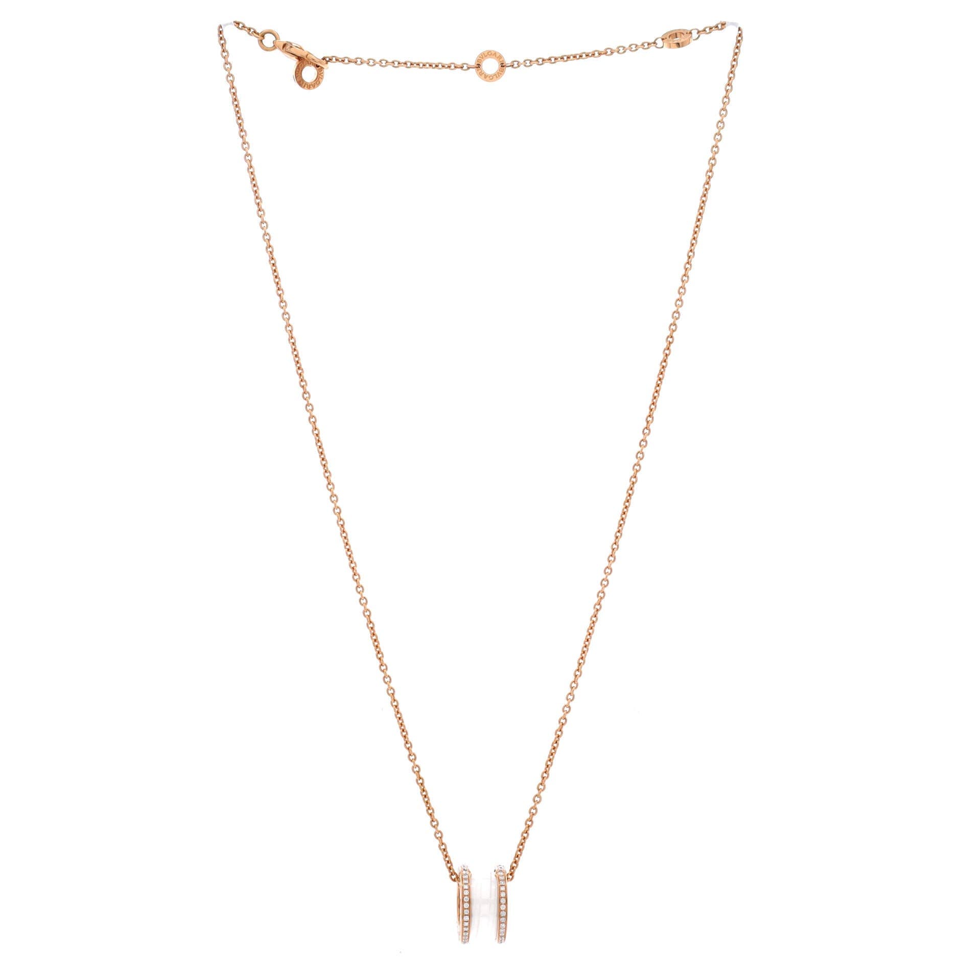 B.Zero1 Pendant Necklace 18K Rose Gold and Ceramic with Diamonds, Alternate, color, Metallic Gold