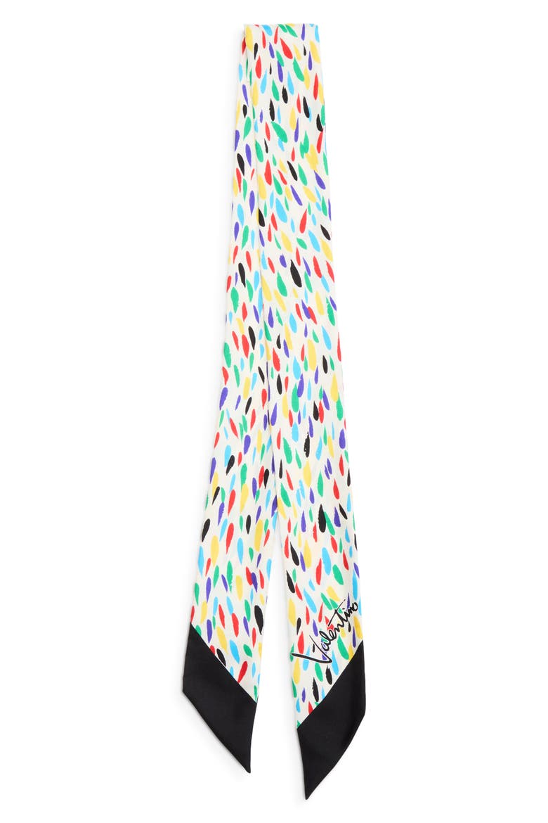 Little Stars Print Silk Skinny Scarf, Alternate, color, WHITE MULTI