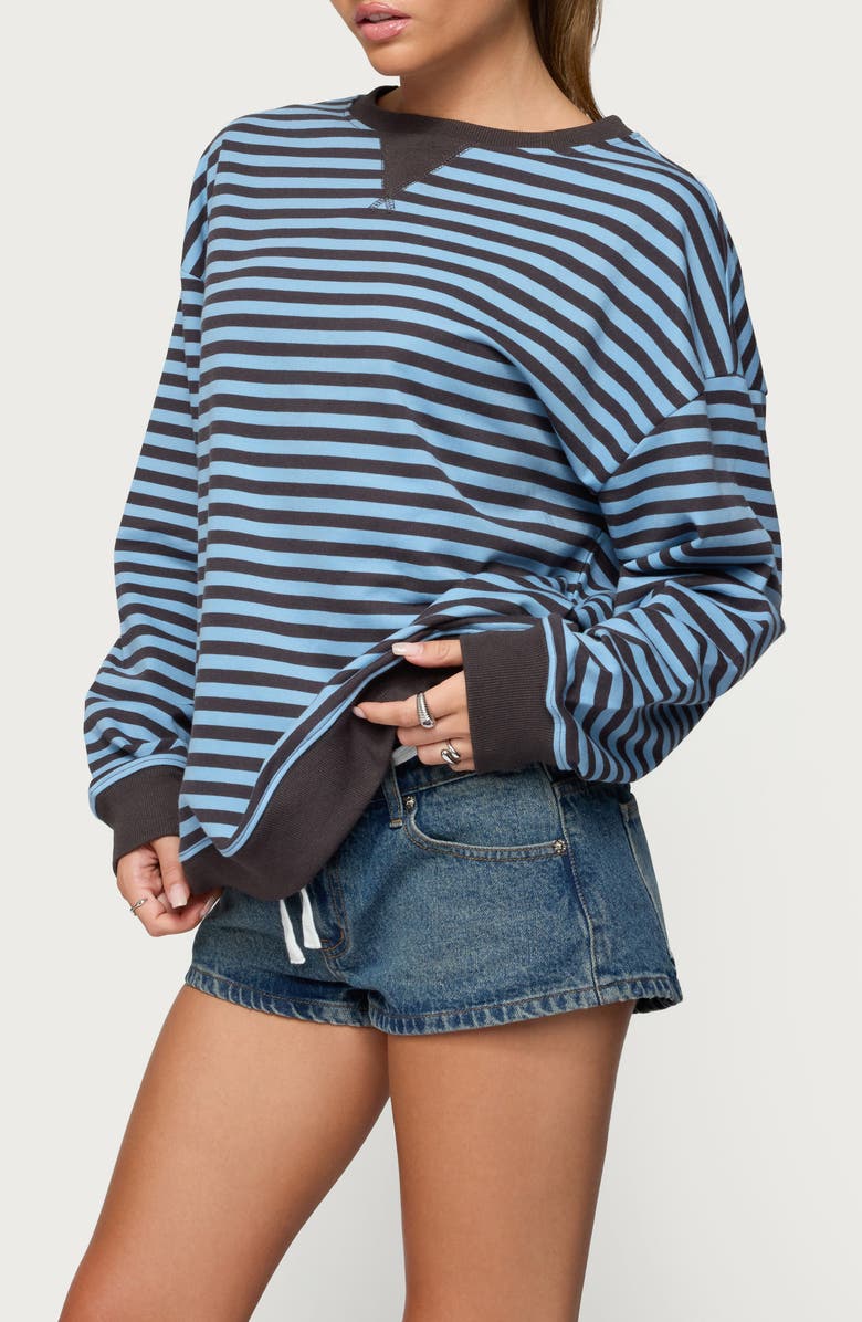 EDIKTED Onda Stripe Oversize Sweatshirt, Alternate, color, Blue