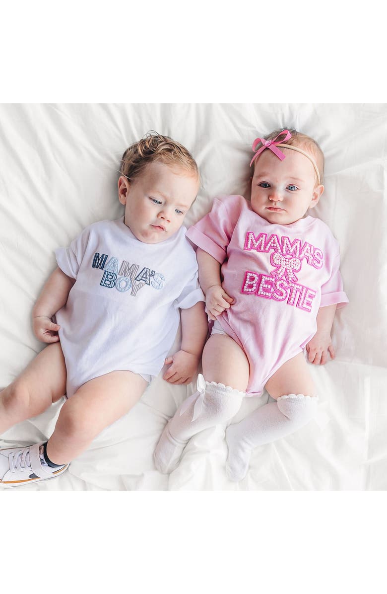 Sweet Wink Mama's Boy Patchwork Short Sleeve Romper, Alternate, color, White