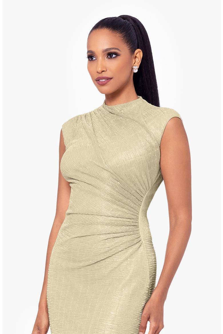 Ruched Sleeveless Crinkled Metallic Column Gown, Alternate, color, GOLD/ GOLD