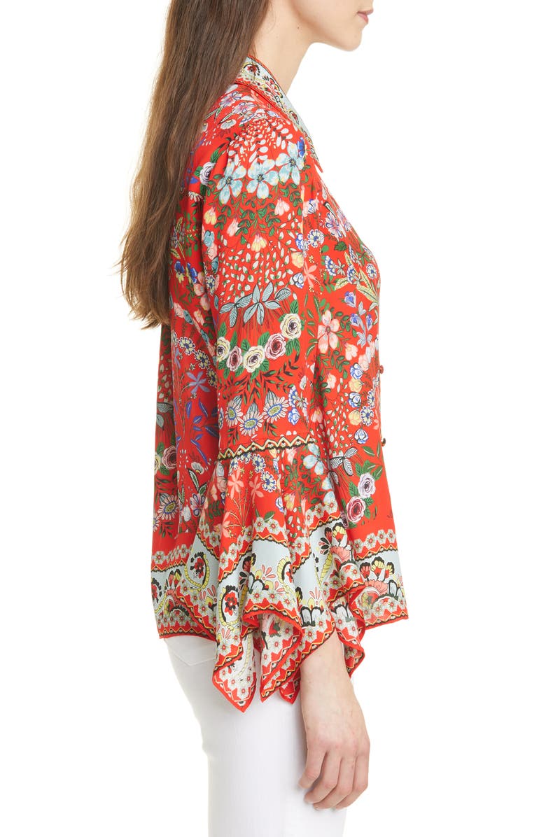Alice + Olivia Randa Mix Floral Trumpet Sleeve Blouse, Alternate, color, 