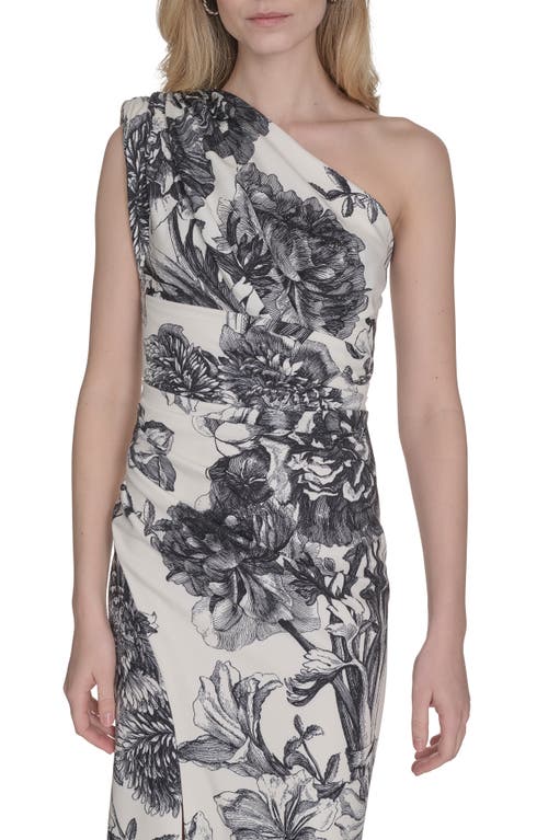 Vince Camuto Laguna Floral One-shoulder Sheath Gown In Ivory