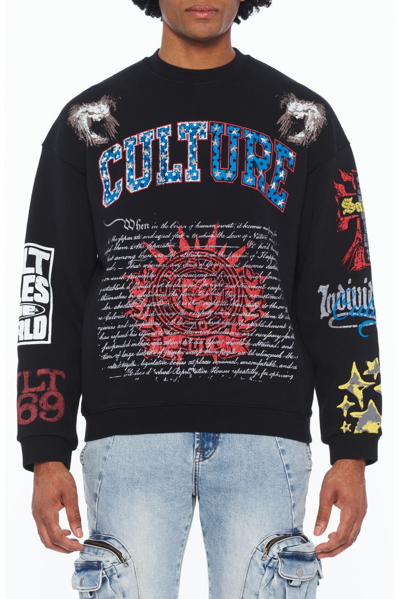 Graphic Cotton French Terry Sweatshirt, Main, color, BLACK