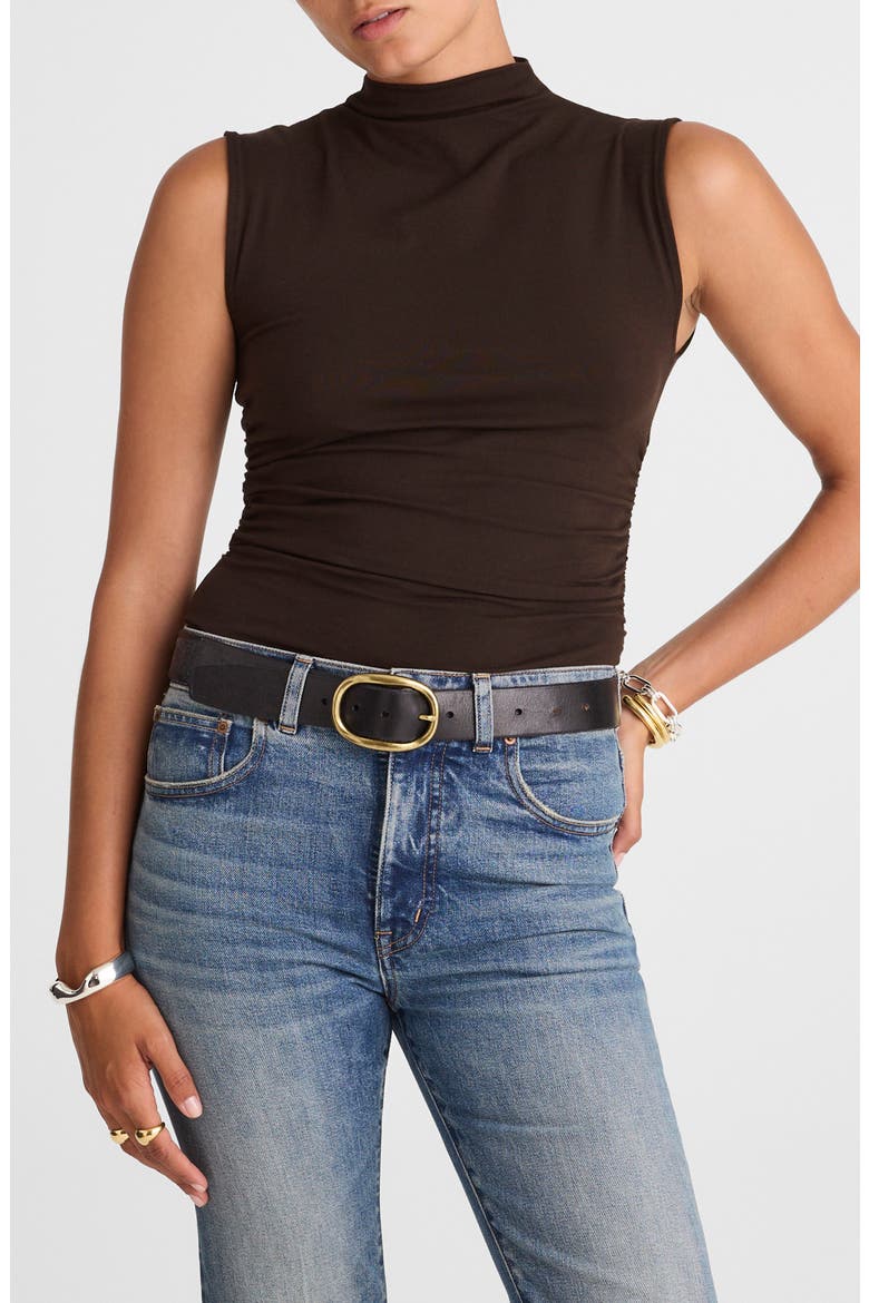 Ruched Mock Neck Sleeveless Top, Main, color, MOLASSES