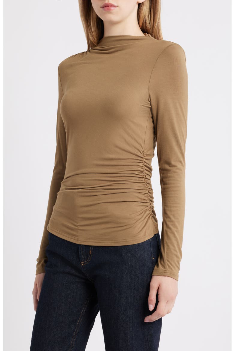 Joelle Ruched Funnel Neck Top, Alternate, color, GINGER