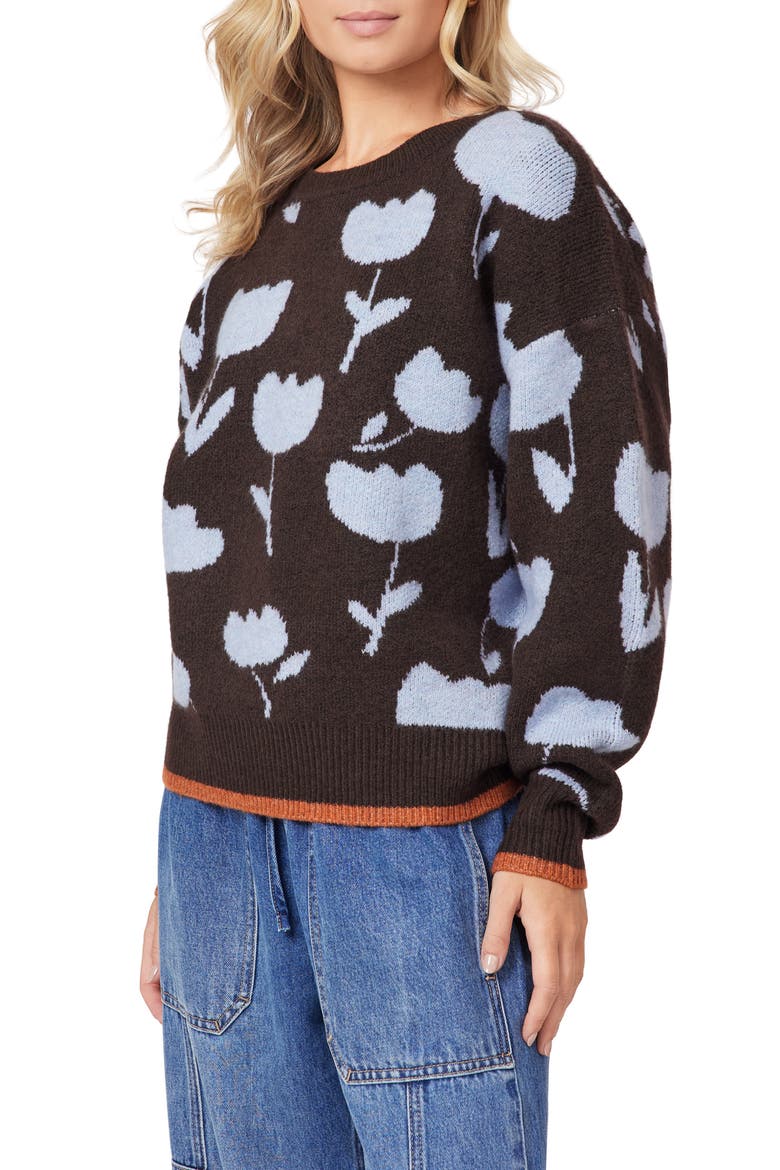 Crewneck Pullover Sweater, Alternate, color, SEAL BROWN/ TULIP