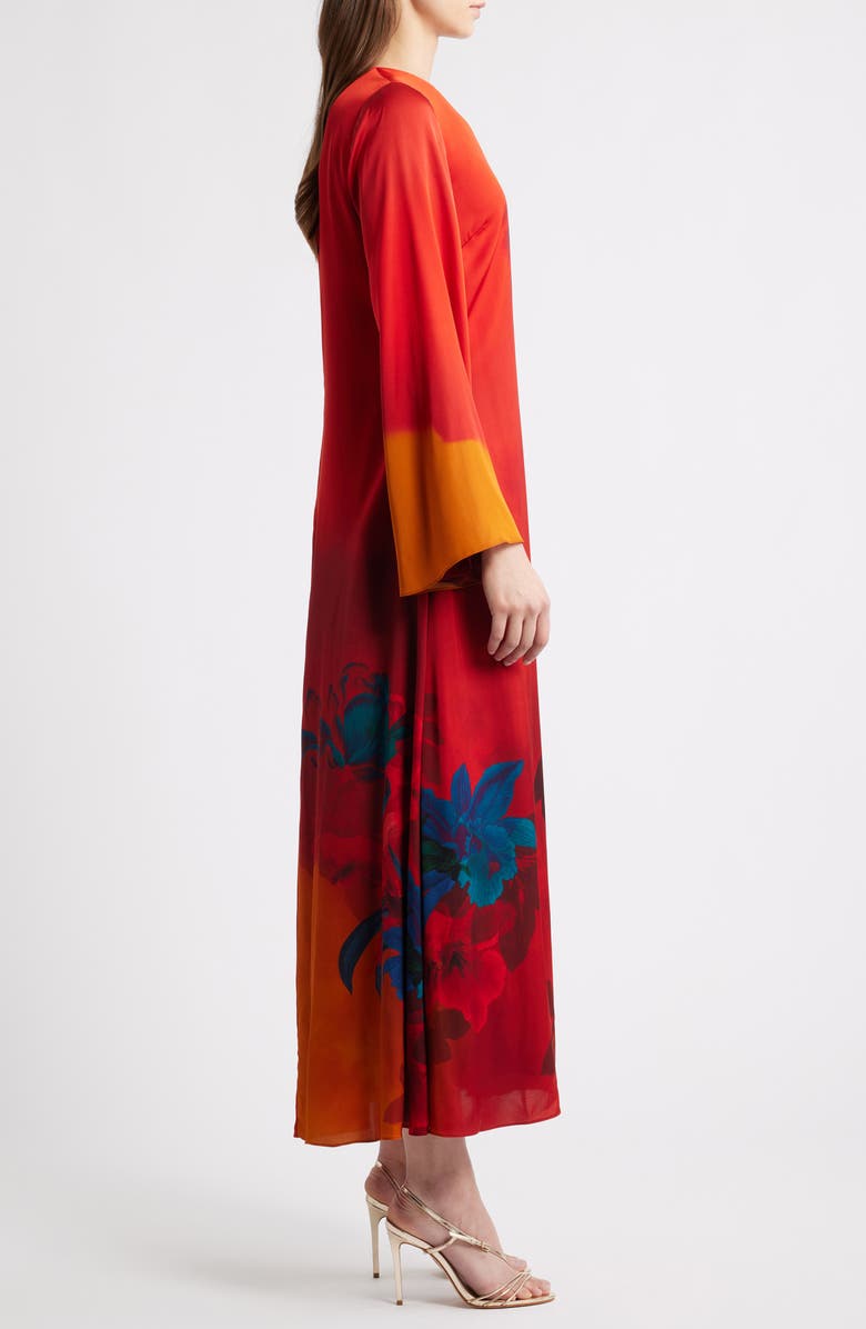 Elie Tahari The Payton Placed Floral Long Sleeve Stretch Silk Caftan Dress, Alternate, color,