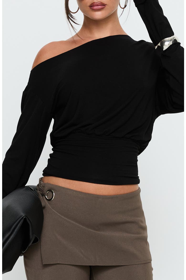 Ashlinn One-Shoulder Crop Knit Top, Main, color, BLACK