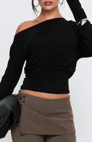 Princess Polly Ashlinn One-Shoulder Crop Knit Top