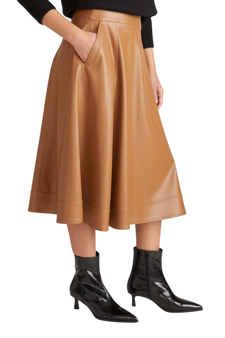Charlotte Faux Leather Midi Skirt, Alternate, color, CAMEL