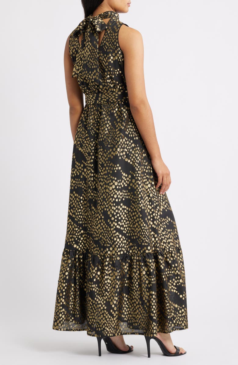 Julia Jordan Metallic Dot Chiffon Gown, Alternate, color, Black Gold