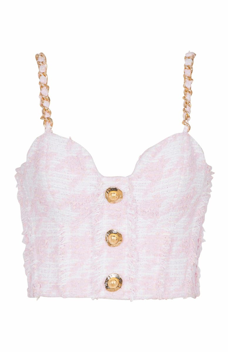 Balmain Strappy Tweed Top, Alternate, color, White