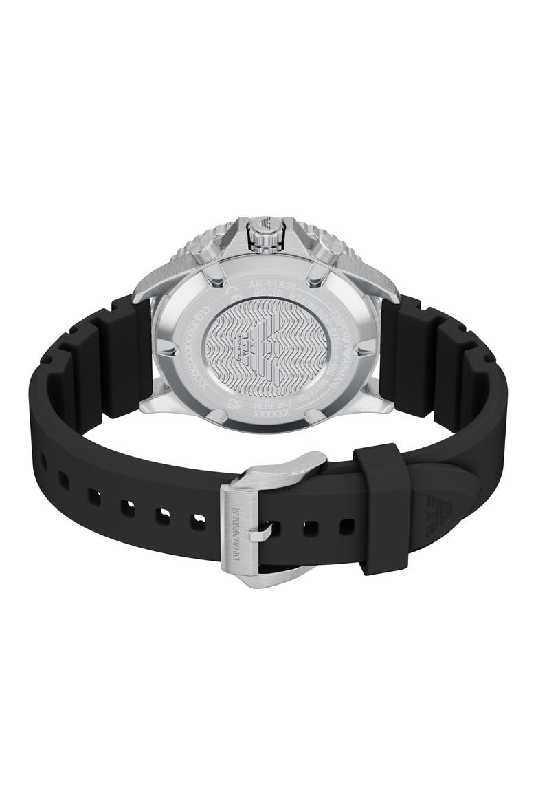World Explorer Solar Chronograph Silicone Strap Watch, 43.5mm, Alternate, color, BLACK
