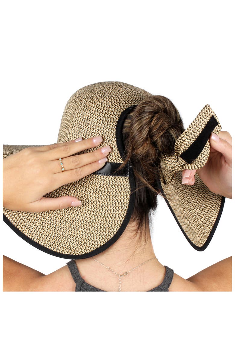 DAVID AND YOUNG Marled Straw Ponytail Floppy Hat, Alternate, color, BLACK