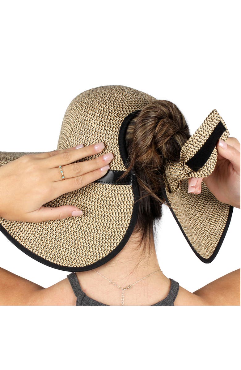 David & Young DAVID AND YOUNG Marled Straw Ponytail Floppy Hat, Alternate, color, Black