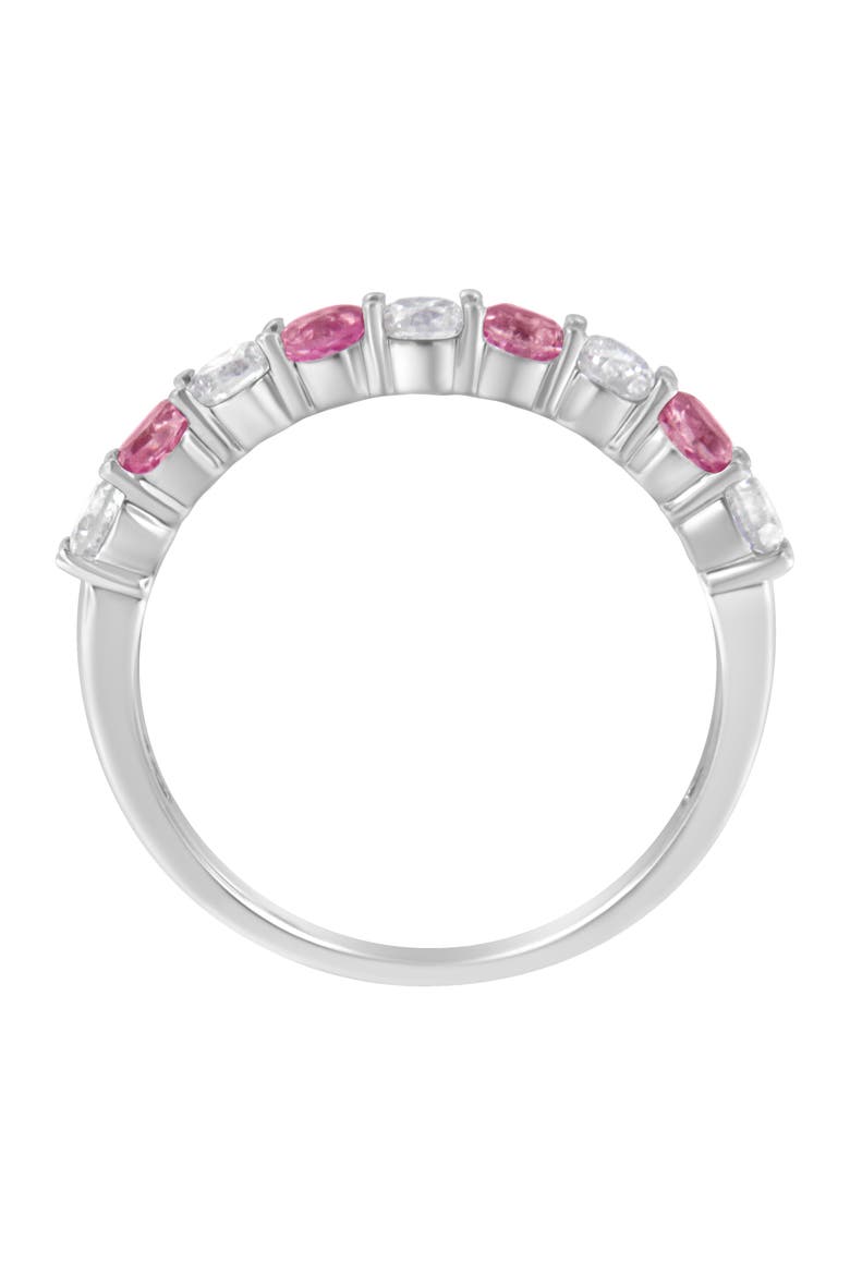 10K Gold 1/2 cttw Diamond and 3MM Created Gemstone Band Ring, Alternate, color, Pink Sapphire
