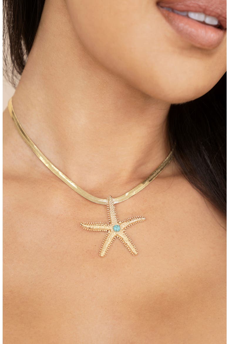 Mermaid Cove Starfish Pendant Necklace, Alternate, color, TURQUOISE