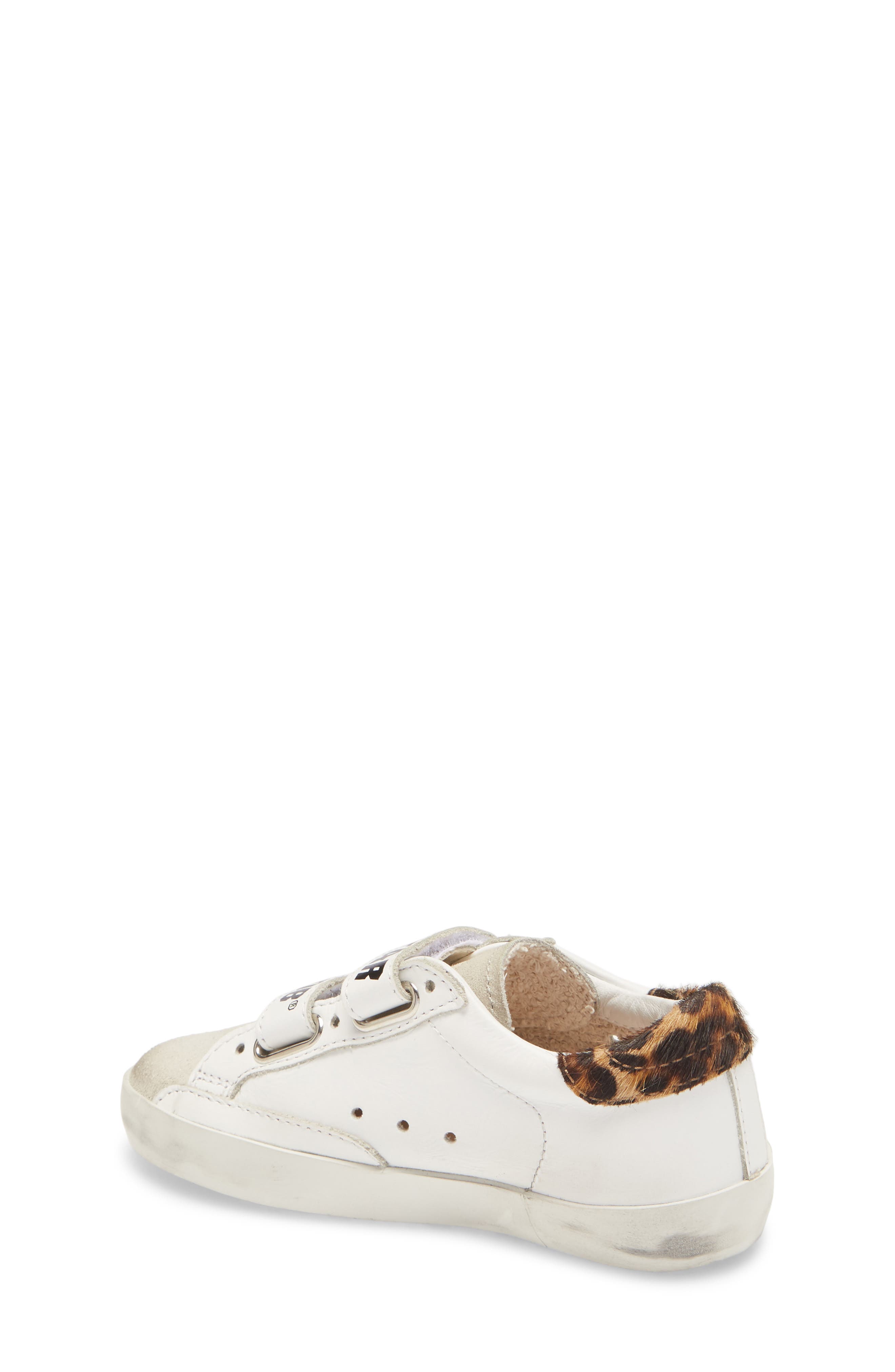 Old School Glitter Sneaker, Alternate, color, WHITE LEATHER/ LEOPARD PONY
