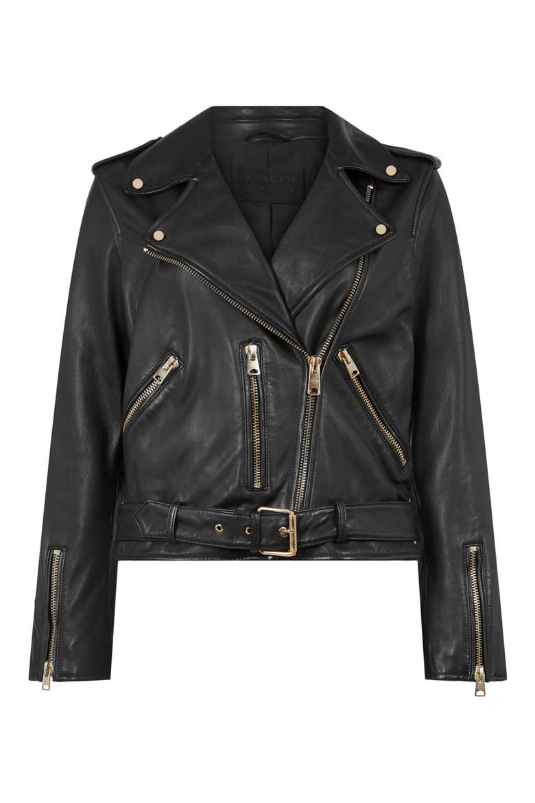 Balfern Leather Biker Jacket, Alternate, color, BLACK/ GOLD
