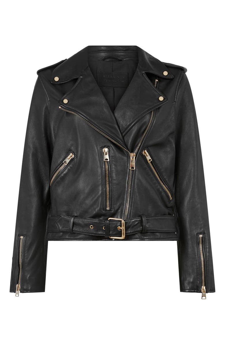 AllSaints Balfern Leather Biker Jacket, Alternate, color, Black/ Gold