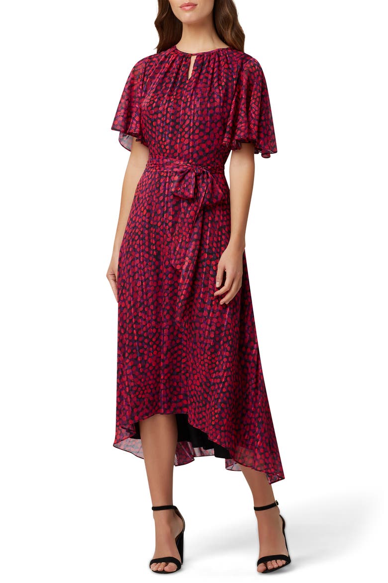 Metallic Dot Chiffon Midi Dress, Main, color, NAVY/ PINK DOT