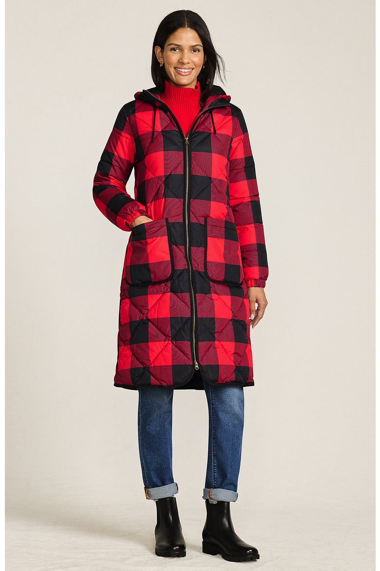 FeatherFree Insulated Diamond Quilted Maxi Coat, Main, color, Compass Red Check