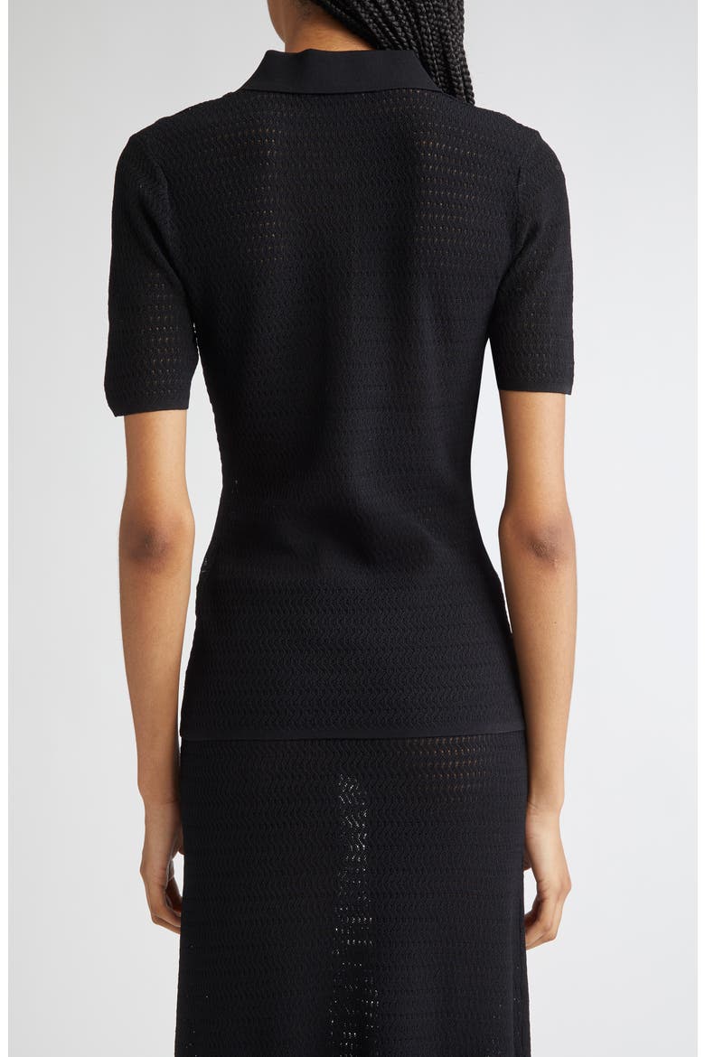 Chevron Pointelle Polo Sweater, Alternate, color, BLACK
