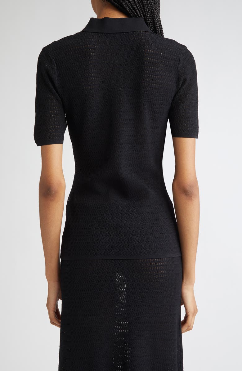 Victoria Beckham Chevron Pointelle Polo Sweater, Alternate, color, Black
