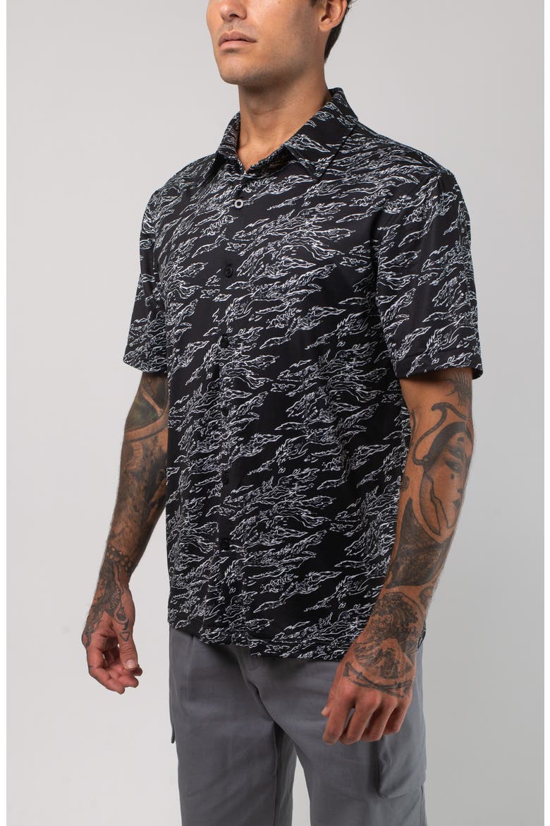 Aqua Terra Midnight Camo Tech Short Sleeve Performance Button-Up Shirt, Alternate, color, BLACK