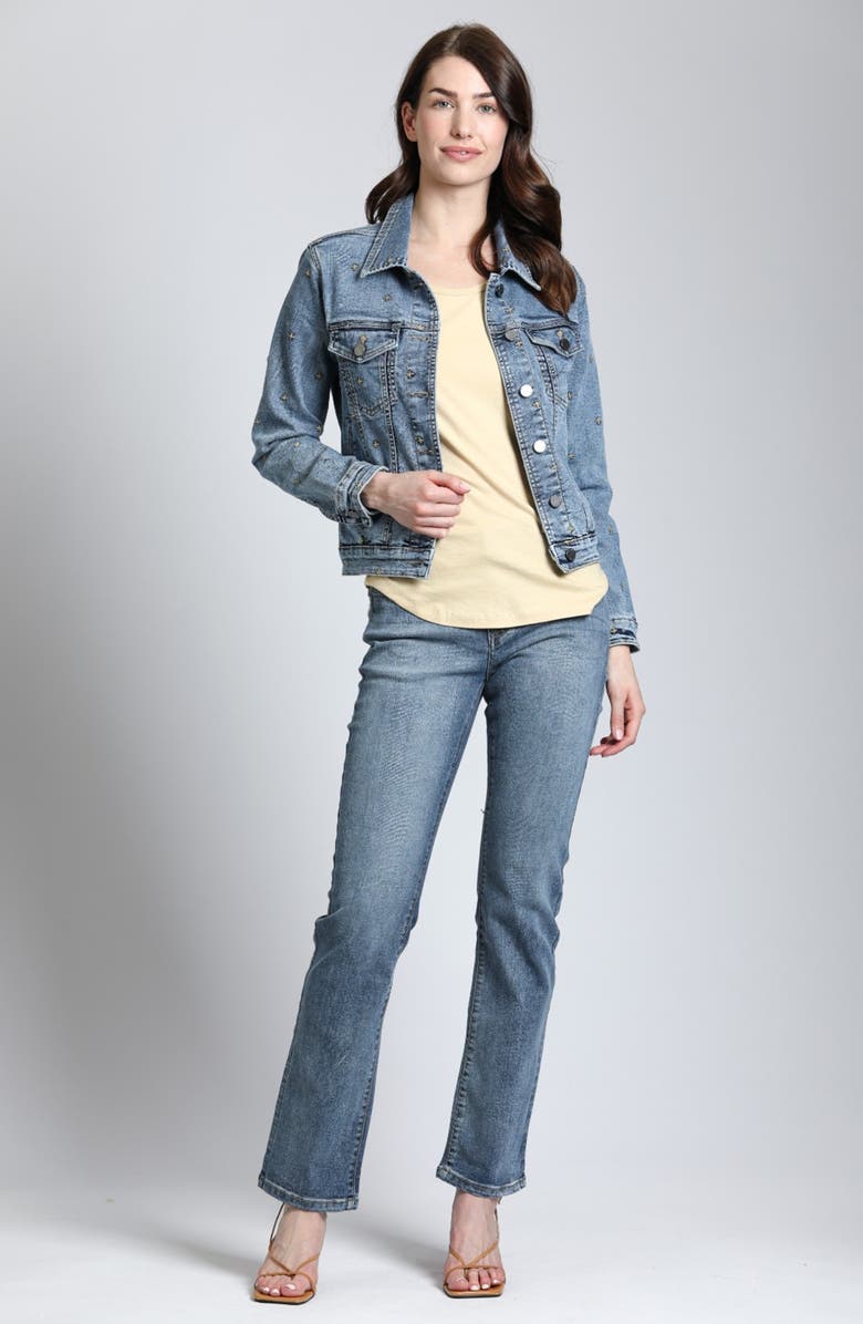 APNY Cross Embroidery Denim Trucker Jacket, Alternate, color, 