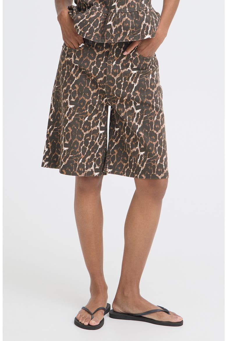 Leopard Print Denim Bermuda Shorts, Main, color, LEOPARD